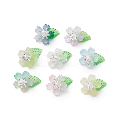 Flower Glass with Leaf Acrylic Charms HJEW-JM02572-01-1