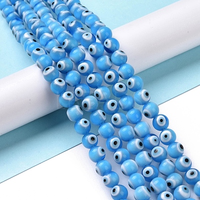 Handmade Evil Eye Lampwork Round Bead Strands LAMP-L055-8mm-23-1
