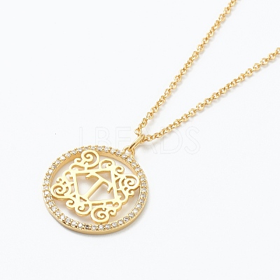 Brass Micro Pave Clear Cubic Zirconia Pendant Necklaces NJEW-J059-01T-1