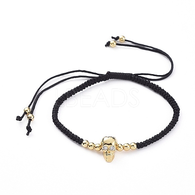 Skull Adjustable Brass Nylon Thread Braided Bracelets BJEW-JB04985-03-1