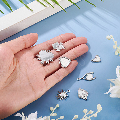 7Pcs 7 Styles 304 Stainless Steel Pendant Cabochon Settings STAS-TA0005-83-1