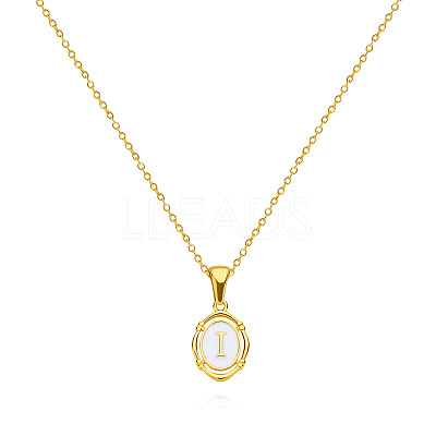 304 Stainless Steel Enamel White Oval with Letter Pendant Necklaces for Men Women FS-WG94BAB-09-1