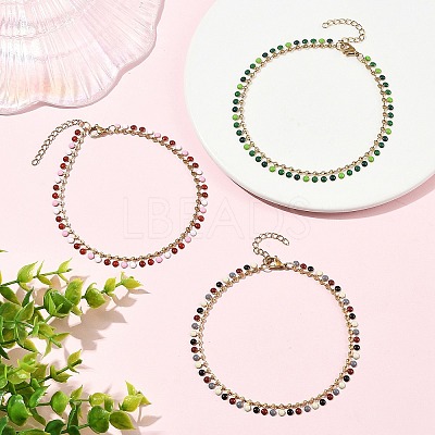 304 Stainless Steel Enamel Flat Round Tassel Anklets for Women AJEW-AN00871-1