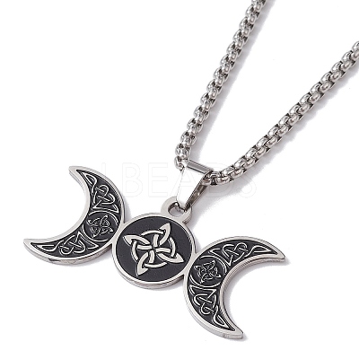 Triple Moon Goddess 201 Stainless Steel Pendant Necklaces NJEW-K253-27P-1
