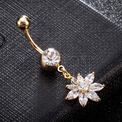 Brass Cubic Zirconia Navel Ring AJEW-EE0004-31A-1