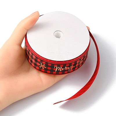 1 Roll Christmas Printed Polyester Grosgrain Ribbons OCOR-YW0001-05D-1