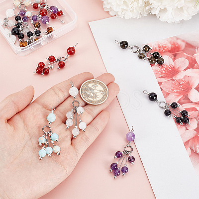 12Pcs 6 Styles Mixed Stone Round Tassel Big Pendants PALLOY-PHE00009-1