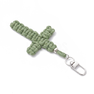 Cross Cotton Threads Pendants Decorations HJEW-TA00398-01-1