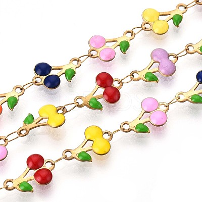 304 Stainless Steel Enamel Cherry Link Chains CHS-N005-01B-G-1