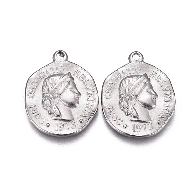 Tarnish Resistant 304 Stainless Steel Coin Charms X-STAS-F207-08P-1