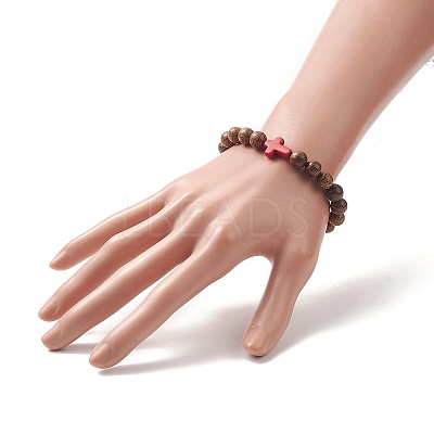 Gemstone & Natural Wood Beaded Stretch Bracelet for Women BJEW-JB09294-1