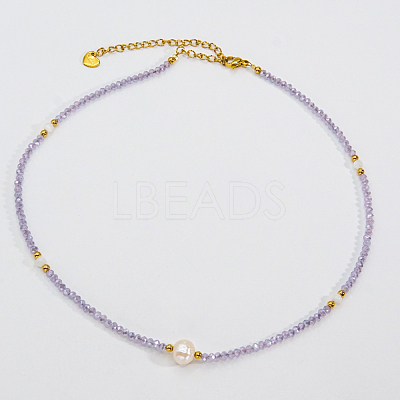 Summer Faceted Glass & Imitation Pearl Stainless Steel Beaded Necklaces for Women JT8933-2-1
