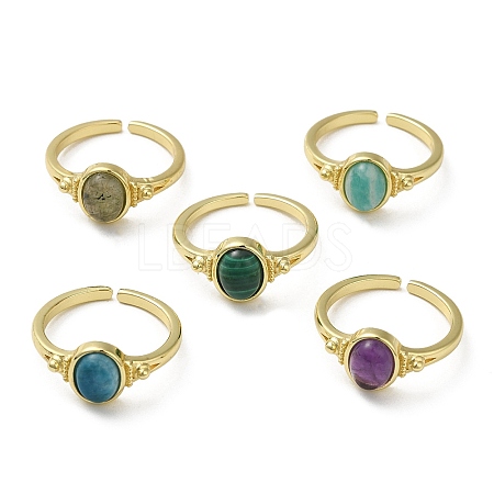 Natural Mixed Gemstone Oval Open Cuff Rings RJEW-M155-07G-1