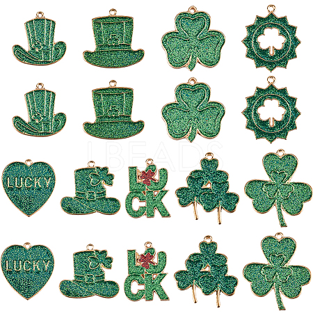 SUNNYCLUE 18Pcs 9 Styles Saint Patrick's Day Alloy Enamel Pendants ENAM-SC0004-61-1