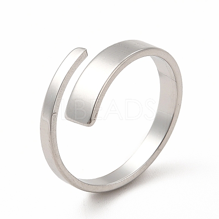 304 Stainless Steel Rectangle Open Cuff Ring for Women RJEW-B027-02P-1