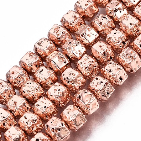 Electroplated Natural Lava Rock Beads Strands G-T114-64RS-1