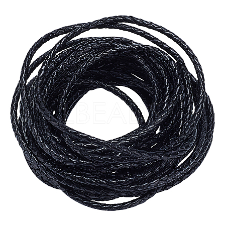Diameter 3mm Black Round Folded Bolo Genuine Braided Leather Cords for Necklace Bracelet Jewelry Making WL-PH0002-01A-1