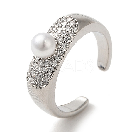 Rack Plating Brass Micro Pave Clear Cubic Zirconia Cuff Rings for Women RJEW-G323-05P-1