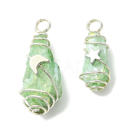 2Pcs Electroplated Natural Quartz Crystal Dyed Copper Wire Wrapped Pendants PALLOY-JF03172-02-1