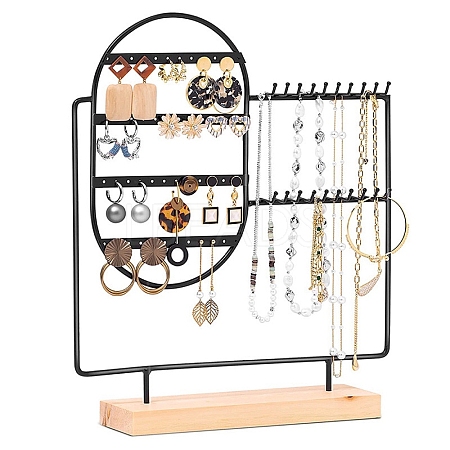 Carbon Steel Jewelry Display Stands with Wooden Base PW-WG98772-02-1