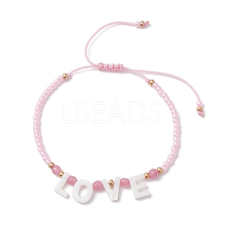 Valentine's Day Dyed Natural White Jade Bead & Rose Quartz & TOHO Round Seed Beads Braided Bead Bracelets for Women BJEW-MZ00244-01-1