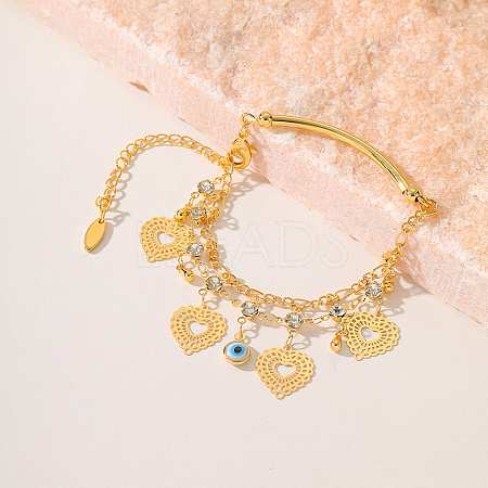 Fashionable Evil Eye Heart Design Brass Charm Bracelets for Women KI8469-2-1