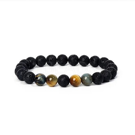 8MM Round Dyed Natural Tiger Eye and Lava Rock Yoga Beaded Stretch Bracelets ZG6546-8-1
