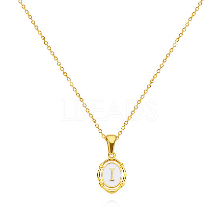 304 Stainless Steel Enamel White Oval with Letter Pendant Necklaces for Men Women FS-WG94BAB-09-1