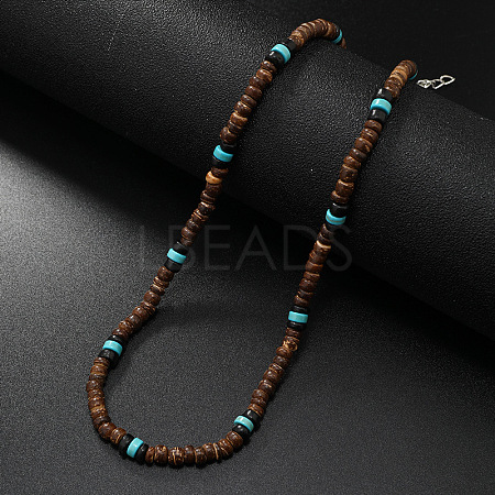Retro Men's Coconut & Synthetic Turquoise Heishi Beaded Necklaces OX2630-3-1