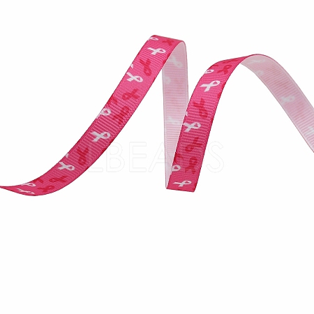 4.5M Printed Polyester Pink Ribbon Grosgrain Ribbon PW-WG95337-02-1