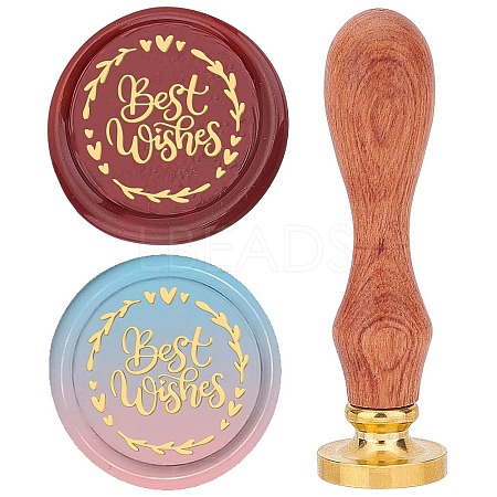 Brass Wax Seal Stamps with Wood Handle AJEW-WH0412-0097-1
