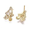 Brass Micro Pave Clear Cubic Zirconia Stud Earring Findings KK-Q764-035A-2