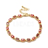 Enamel Evil Eye & Cubic Zirconia Rectangle Link Chain Bracelet BJEW-C029-02G-10-1