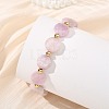 Natural Kunzite & Brass Spacer Beads Beaded Bracelets for Women BJEW-JB14112-01-1