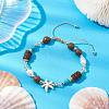 Adjustable Dyed Synthetic Turquoise & Coconut & Wood & Pearl Braided Bead Bracelets BJEW-JB10721-01-2