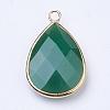 Golden Tone Brass Glass Teardrop Pendants GLAA-M006-A-05G-2