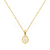 304 Stainless Steel Enamel White Oval with Letter Pendant Necklaces for Men Women FS-WG94BAB-17-1