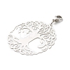 Flat Round with Tree of Life 201 Stainless Steel Filigree Pendant Decorations HJEW-JM00573-03-2