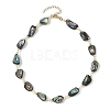 Nuggets Natural Abalone Shell/Paua Shell & Pearl Beaded Necklaces NJEW-JN06377-3