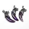 Tusk Shape with Wolf Antique Silver Zinc Alloy Natural Amethyst Big Pendants X-G-F228-63H-FF-1