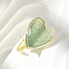 Heart Brass Natural Green Strawberry Quartz  Finger Rings X-RJEW-D304-01G-C-1