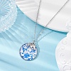 Steel Blue Glass Flat Round & Alloy Pendant Necklace NJEW-JN04453-02-5