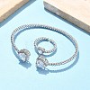 Heart Brass Micro Pave Cubic Zirconia Cuff Bangles & Rings Sets for Women SJEW-R002-05P-03-1