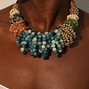 Bohemian Style Round Gemstone & Glass & Wood & CCB Plasitc Beaded Bib Necklaces FS-WGADB81-01-2