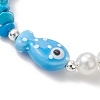 Handmade Porcelain & Synthetic Turquoise & ABS Plastic Imitation Pearl Beaded Bracelets for Women BJEW-JB13061-3