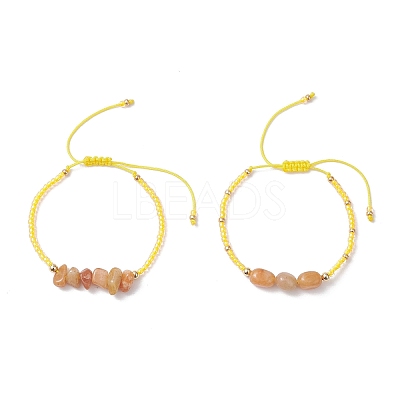 2Pcs Natural Red Aventurine & Glass Seed Beads Braided Bead Bracelets for Women BJEW-MZ00247-01-1