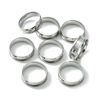 201 Stainless Steel Grooved Finger Ring Settings STAS-TAC0001-10F-P-1