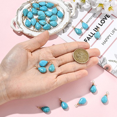 30Pcs Dyed Synthetic Turquoise Pendants PALLOY-YW00132-1