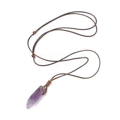 Natural Amethyst Nugget Pendant Necklace with Waxed Cord for Women NJEW-F306-01B-1