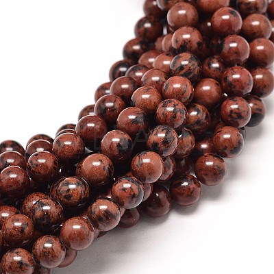 Natural Mahogany Obsidian Round Bead Strands X-G-P072-44-6mm-1